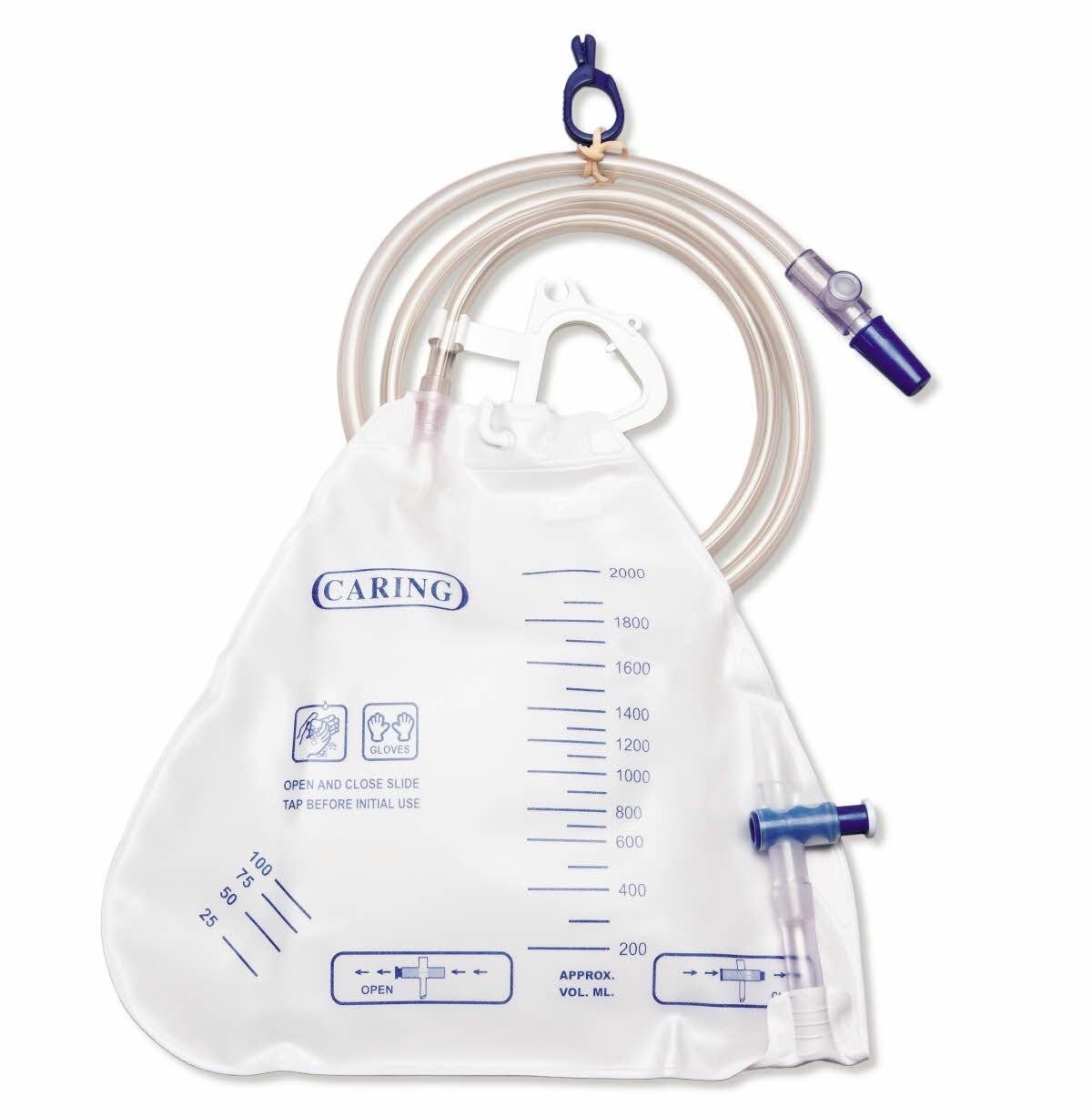 Urinary, Drainage Bag, 2000cc, 50" Tube, Slide Valve, Medline